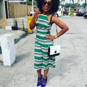 TopShop Colorful Green & Pink Striped Capri Pant Romper (size 2 XS)